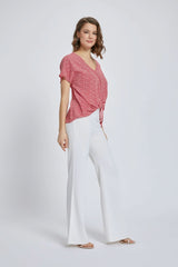 V - Neck Short Sleeve Wrap Front Top for Women - Wear and Wander