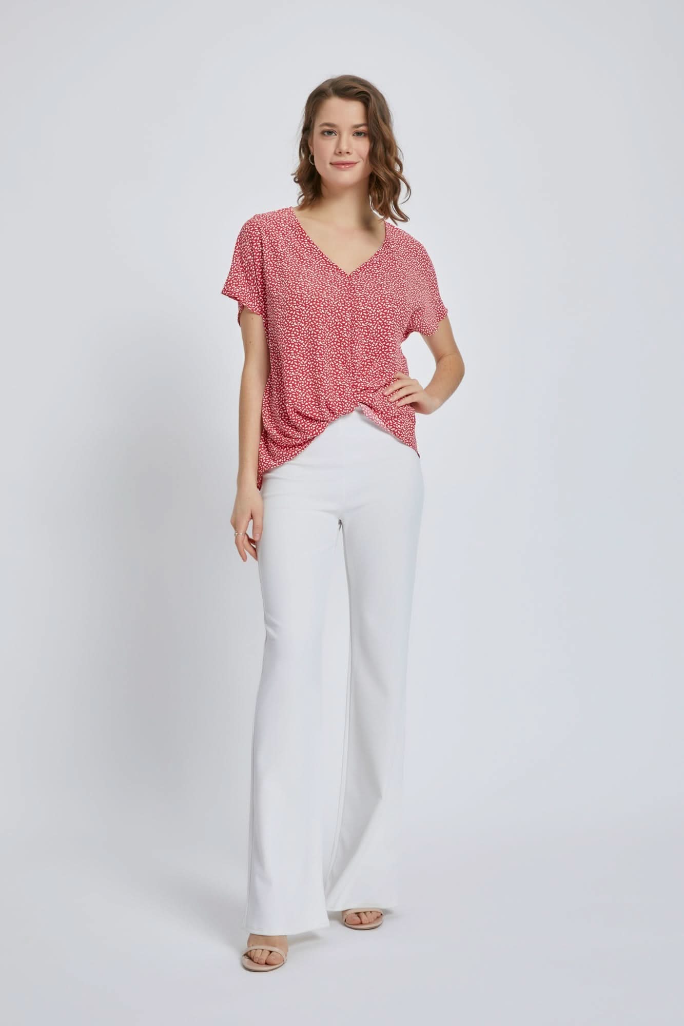 V - Neck Short Sleeve Wrap Front Top for Women - Wear and Wander