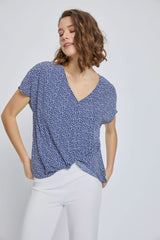 V - Neck Short Sleeve Wrap Front Top for Women - Wear and Wander