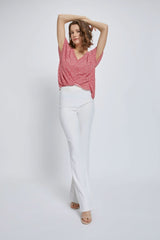 V - Neck Short Sleeve Wrap Front Top for Women - Wear and Wander