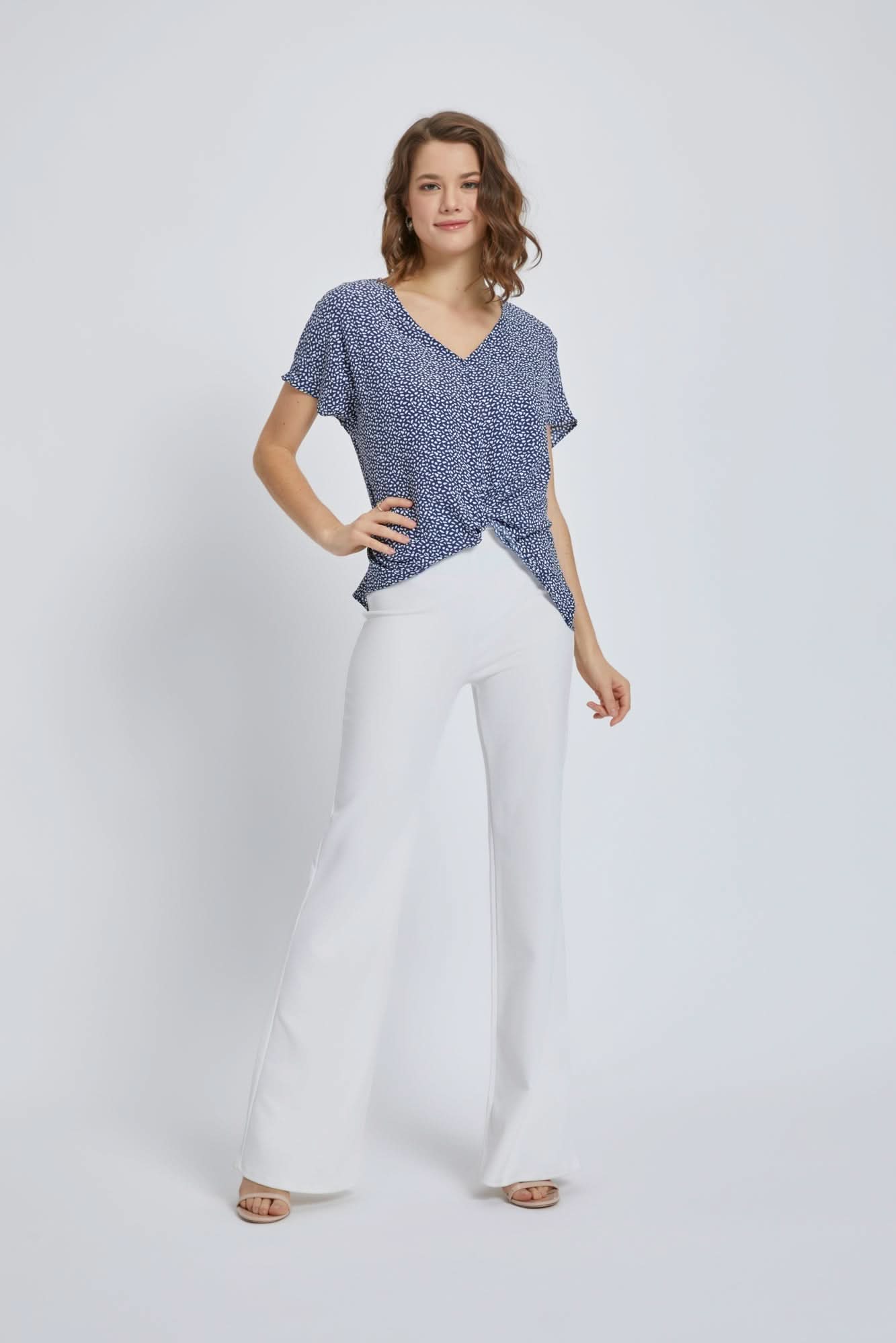 V - Neck Short Sleeve Wrap Front Top for Women - Wear and Wander