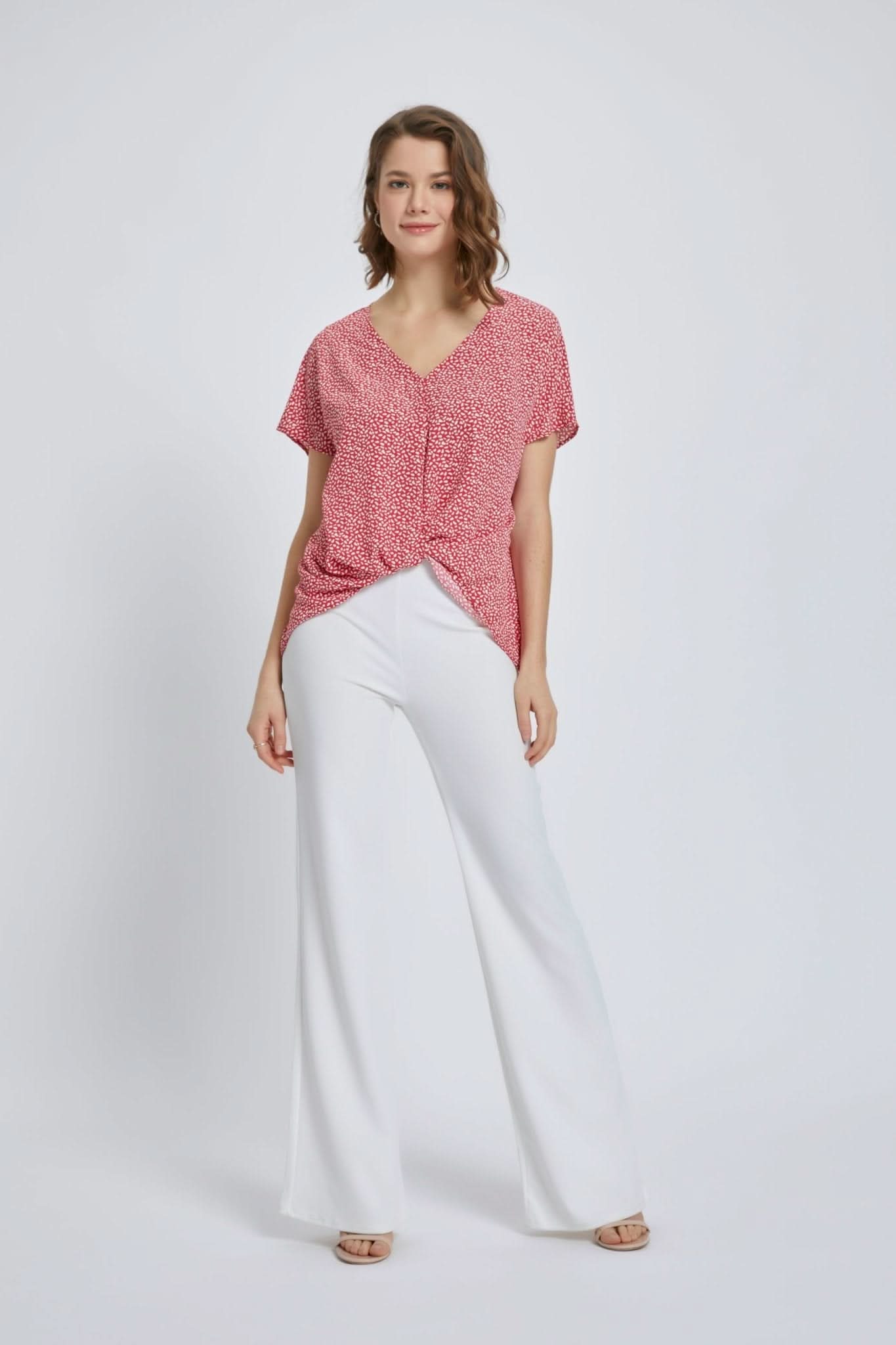 V - Neck Short Sleeve Wrap Front Top for Women - Wear and Wander