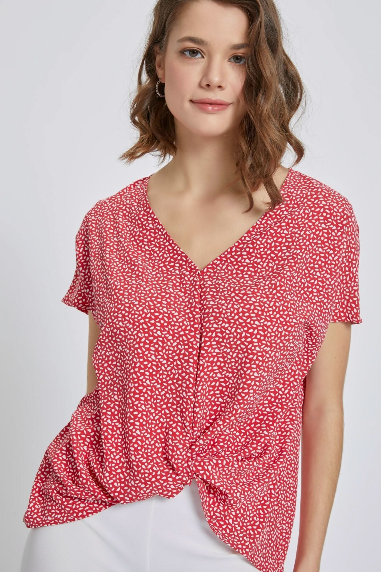 V - Neck Short Sleeve Wrap Front Top for Women - Wear and Wander