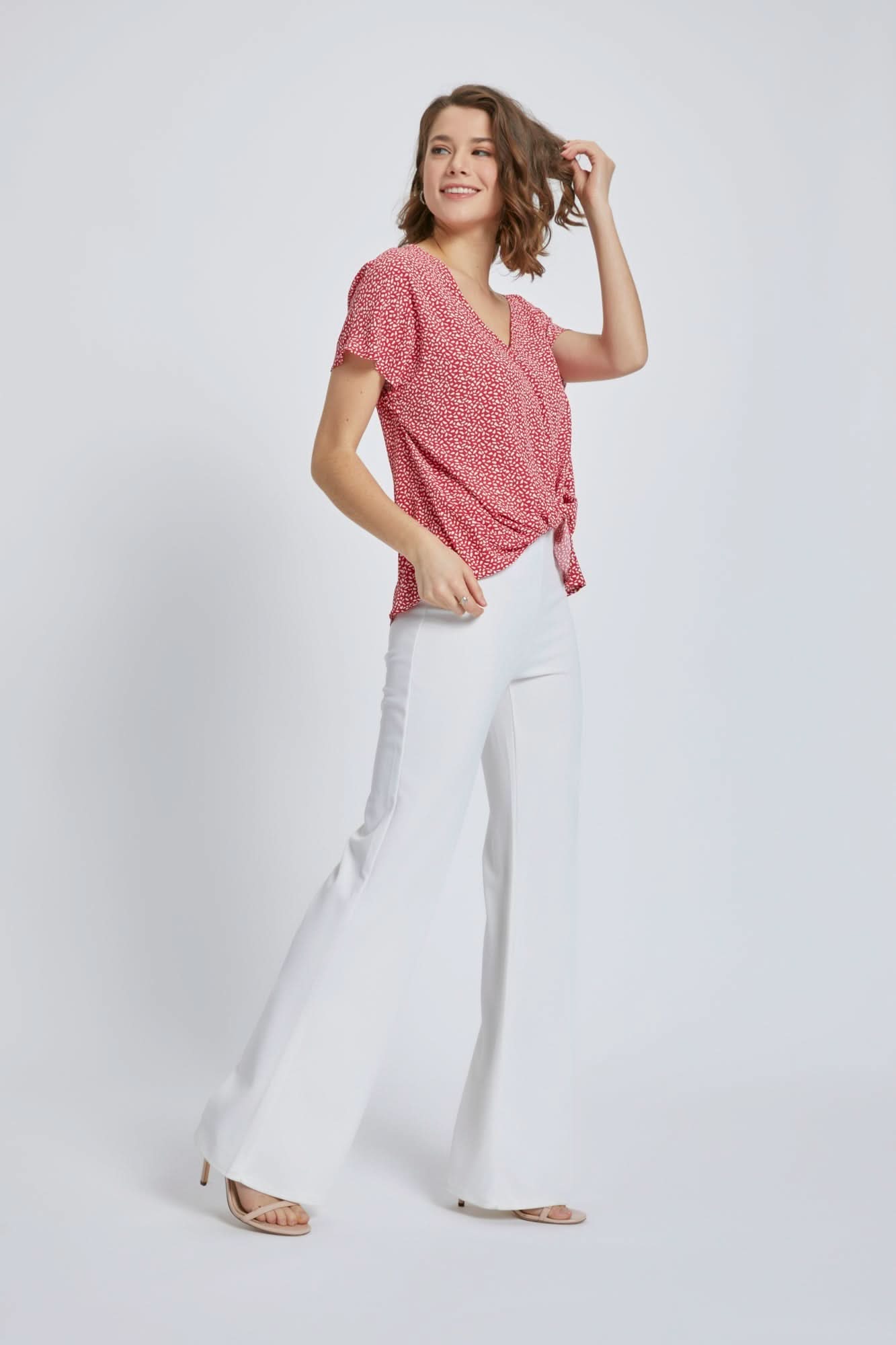 V - Neck Short Sleeve Wrap Front Top for Women - Wear and Wander