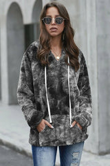 V - neck Tie - dye Plush Pullover Hoodie - Wear and Wander