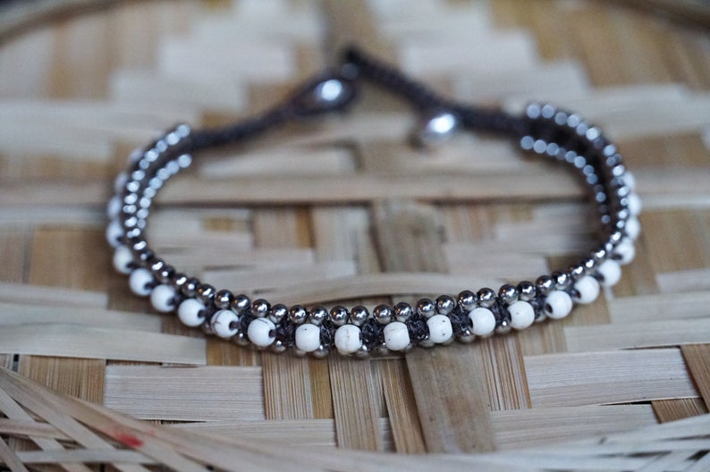 White Band Boho Silver Anklet - Wear and Wander