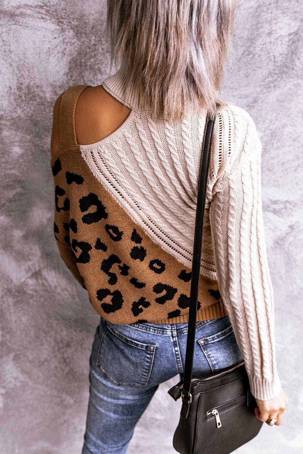 White Brown Asymmetrical Turtleneck Buckle Sweater - Wear and Wander