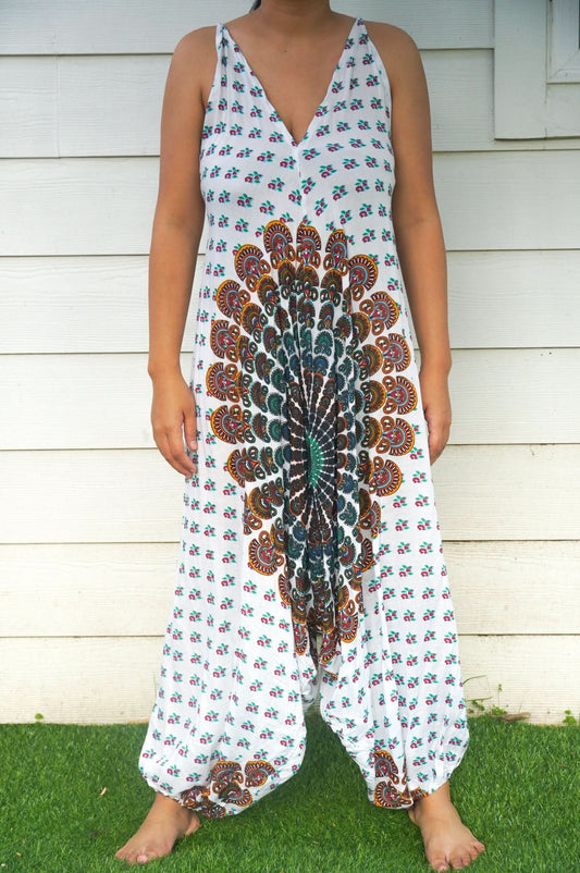 White Chakra Hippie Jumpsuits, Boho Rompers, Festival Clothing - Wear and Wander