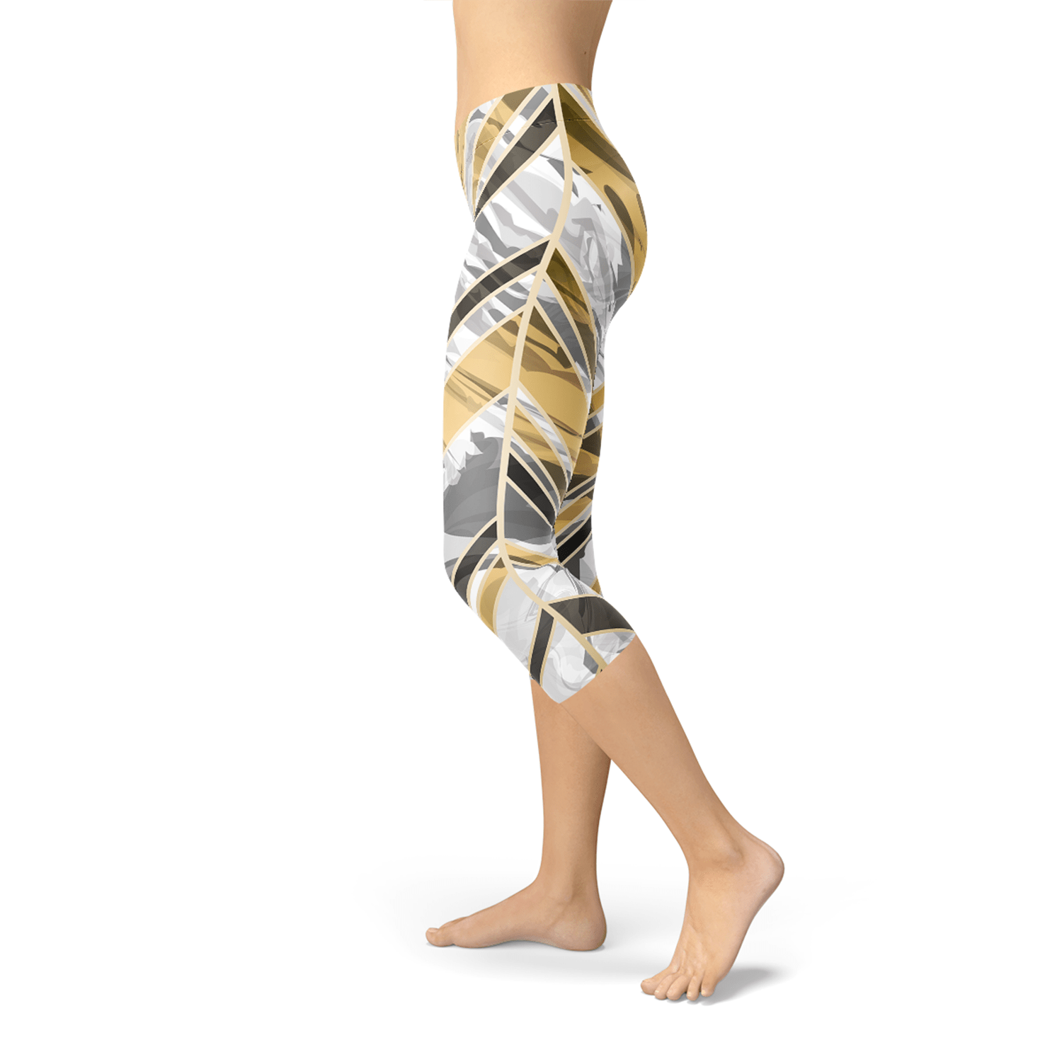 White Marble w/ Black Gold Lines Capri Leggings - Wear and Wander