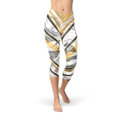 White Marble w/ Black Gold Lines Capri Leggings - Wear and Wander