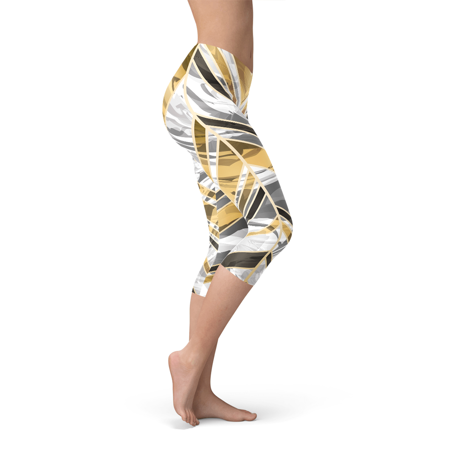 White Marble w/ Black Gold Lines Capri Leggings - Wear and Wander