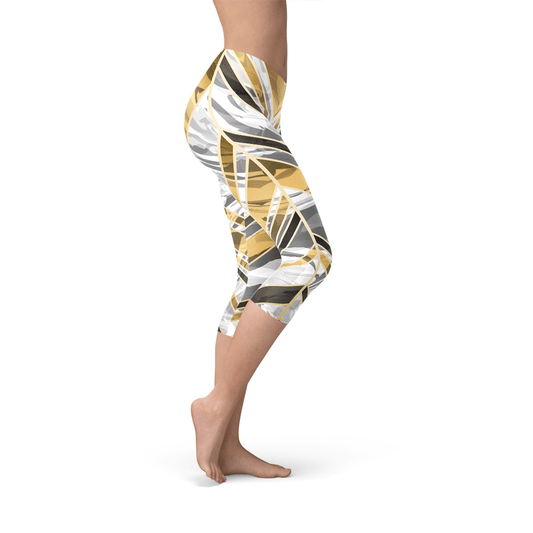 White Marble w/ Black Gold Lines Capri Leggings - Wear and Wander