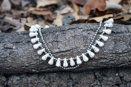 White Teardrop Bead Boho Silver Anklet - Wear and Wander