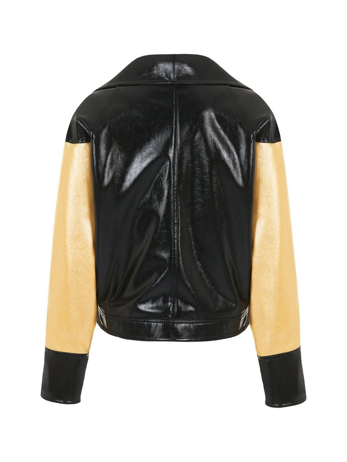 Wide Collar Patent Faux Leather Jacket - Wear and Wander