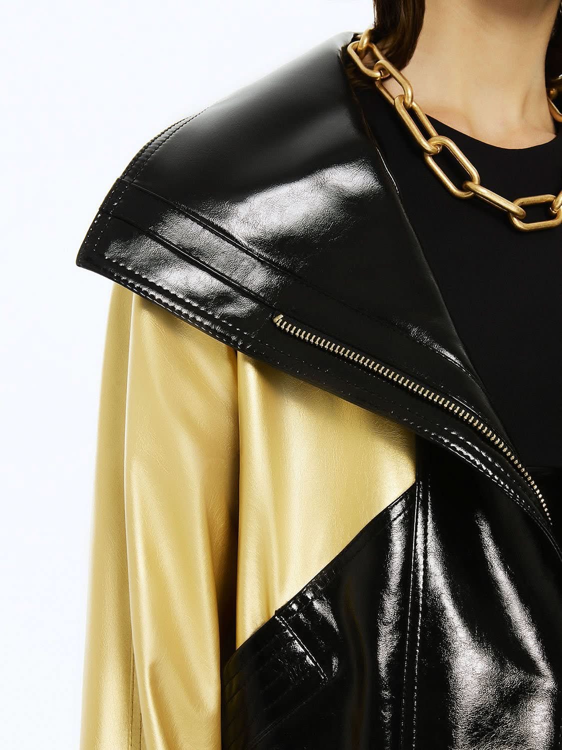Wide Collar Patent Faux Leather Jacket - Wear and Wander