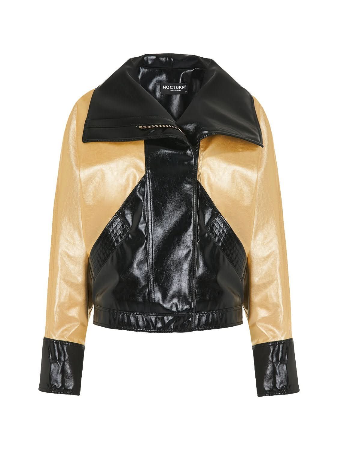 Wide Collar Patent Faux Leather Jacket - Wear and Wander