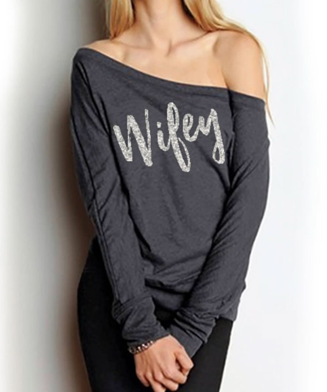 WIFEY Silver Glitter Off - Shoulder Sweater - Wear and Wander