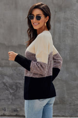 Winter Black Color Block Netted Texture Pullover Sweater - Wear and Wander