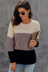 Winter Black Color Block Netted Texture Pullover Sweater - Wear and Wander