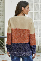 Winter Brown Color Block Netted Texture Pullover Sweater - Wear and Wander