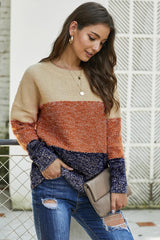 Winter Brown Color Block Netted Texture Pullover Sweater - Wear and Wander