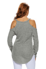 Women Gray Cold Shoulder Knit Long Sleeves Sweater - Wear and Wander