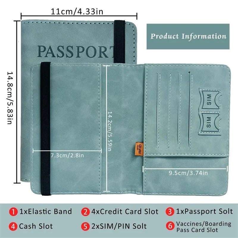 Women Men RFID Vintage Business Passport Covers Holder Multi - Function ID Bank Card PU Leather Wallet Case Travel Accessories - Wear and Wander