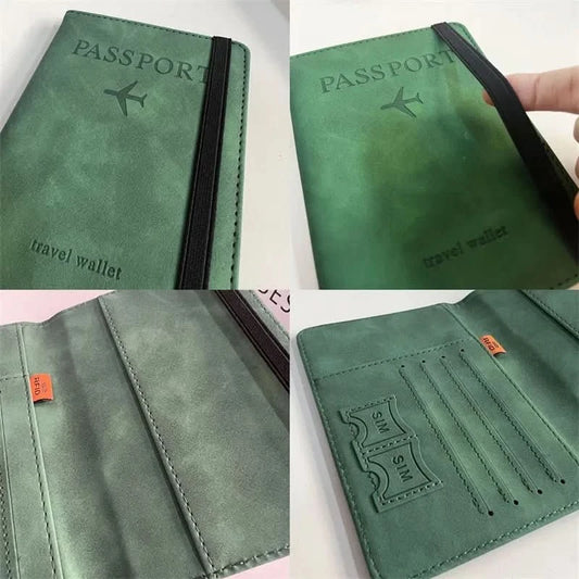 Women Men RFID Vintage Business Passport Covers Holder Multi - Function Leather Wallet Travel Accessories - Wear and Wander