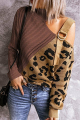 Women' s Fashion Brown Asymmetrical Buckle Sweater - Wear and Wander