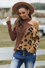 Women' s Fashion Brown Asymmetrical Buckle Sweater - Wear and Wander