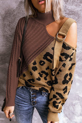 Women' s Fashion Brown Asymmetrical Buckle Sweater - Wear and Wander