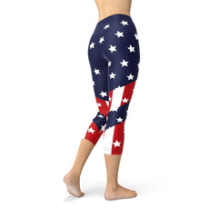 Womens American Flag Capri Leggings - Wear and Wander