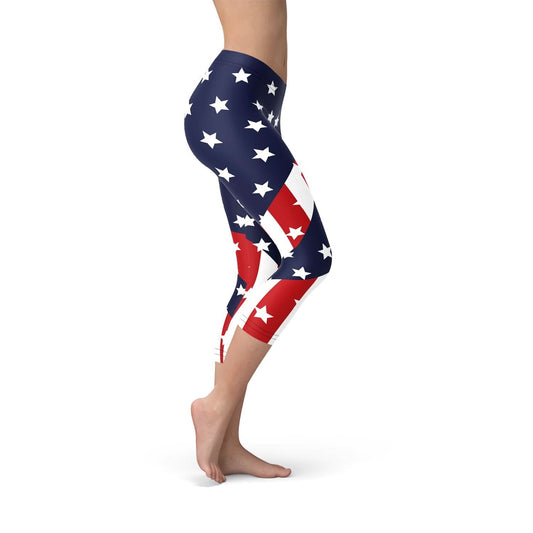 Womens American Flag Capri Leggings - Wear and Wander
