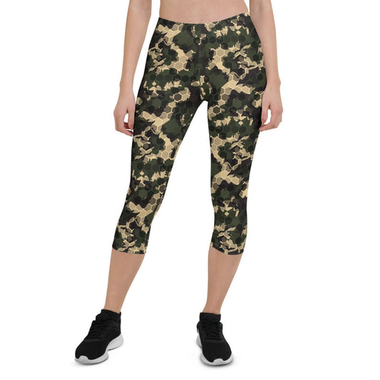 Womens Army Camo Capri Leggings with Honeycombs - Wear and Wander