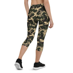 Womens Army Camo Capri Leggings with Honeycombs - Wear and Wander