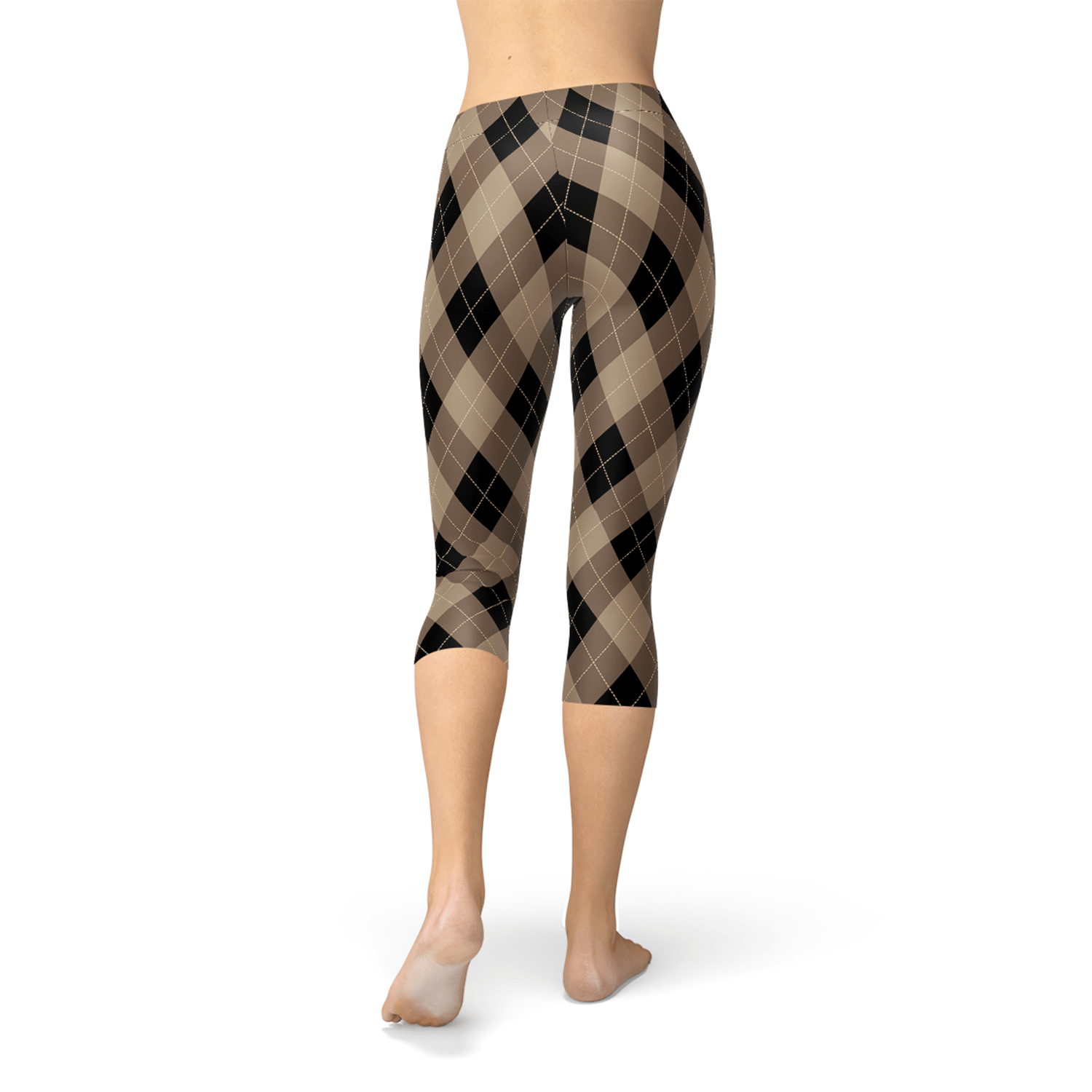 Womens Beige Brown Argyle Capri Leggings - Wear and Wander