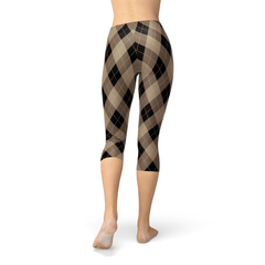 Womens Beige Brown Argyle Capri Leggings - Wear and Wander