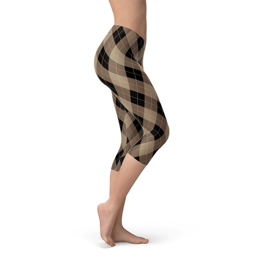Womens Beige Brown Argyle Capri Leggings - Wear and Wander