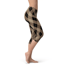 Womens Beige Brown Argyle Capri Leggings - Wear and Wander
