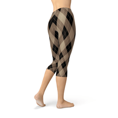Womens Beige Brown Argyle Capri Leggings - Wear and Wander