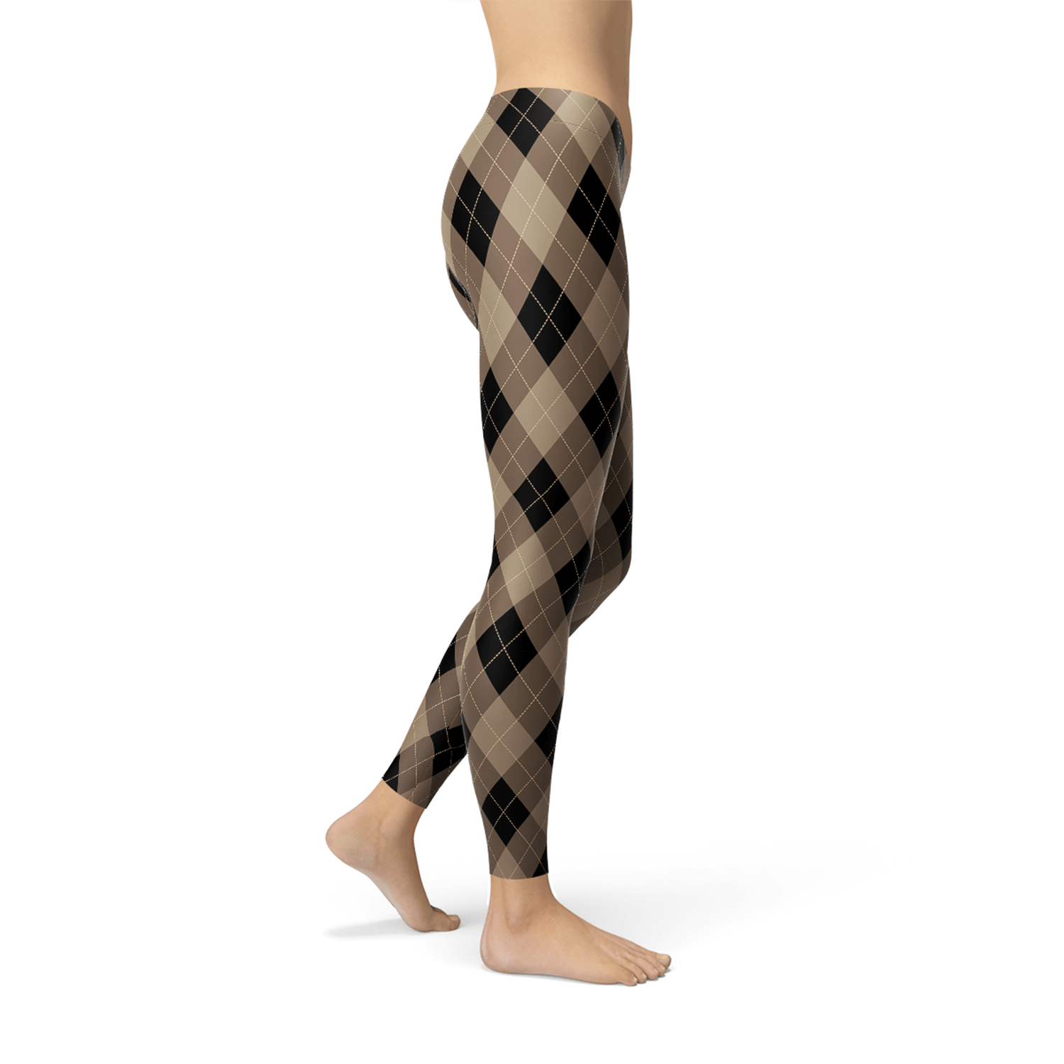 Womens Beige Brown Argyle Leggings - Wear and Wander