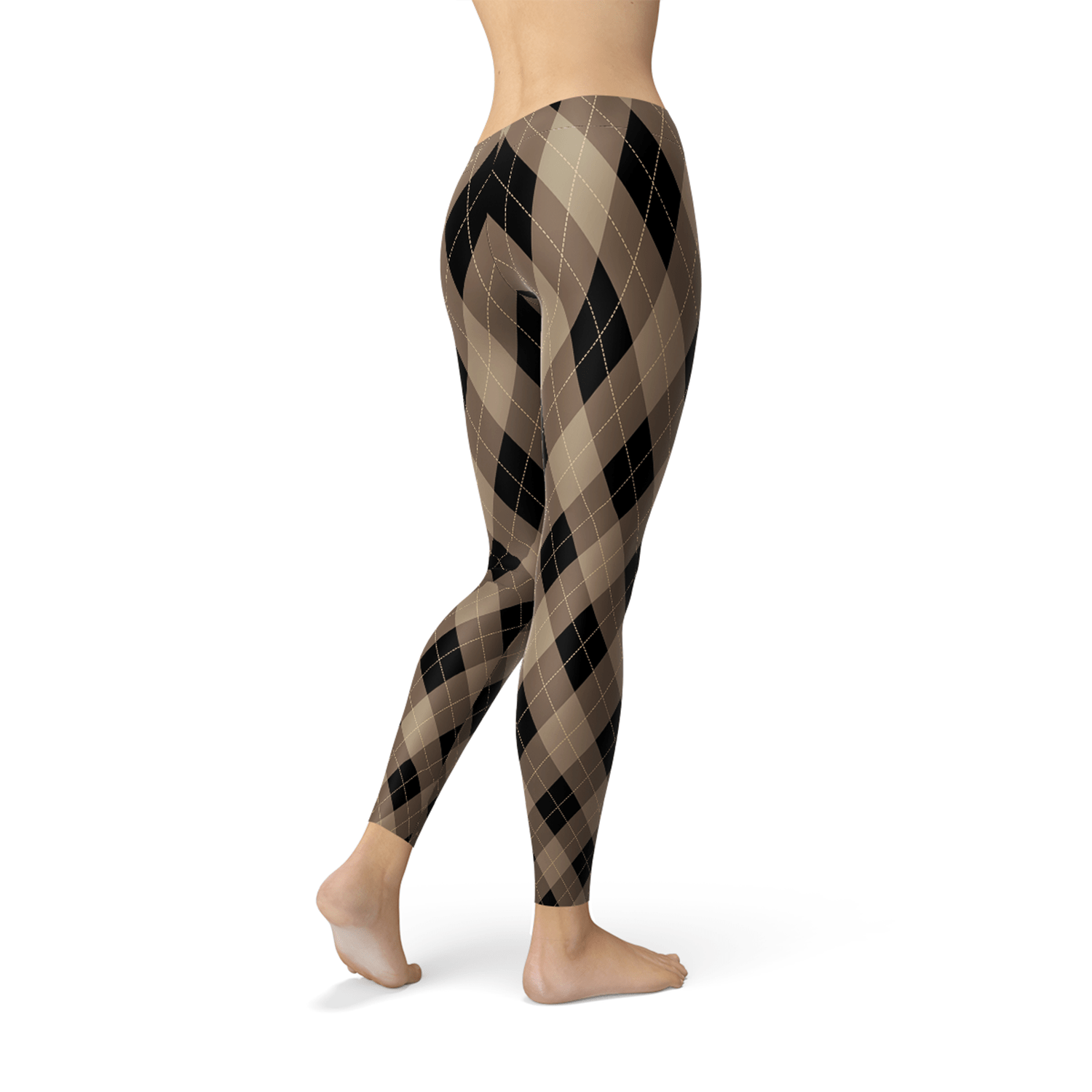 Womens Beige Brown Argyle Leggings - Wear and Wander