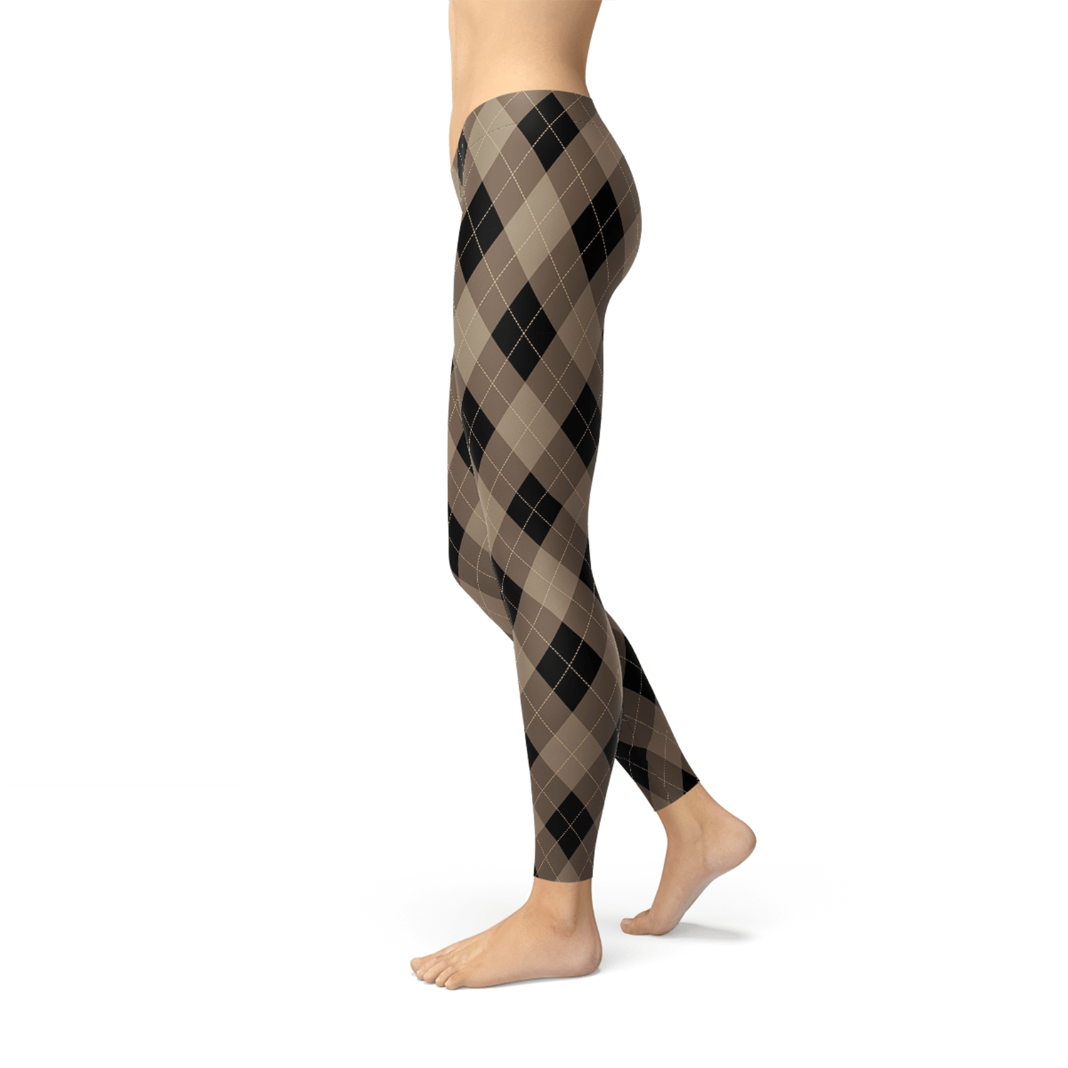 Womens Beige Brown Argyle Leggings - Wear and Wander