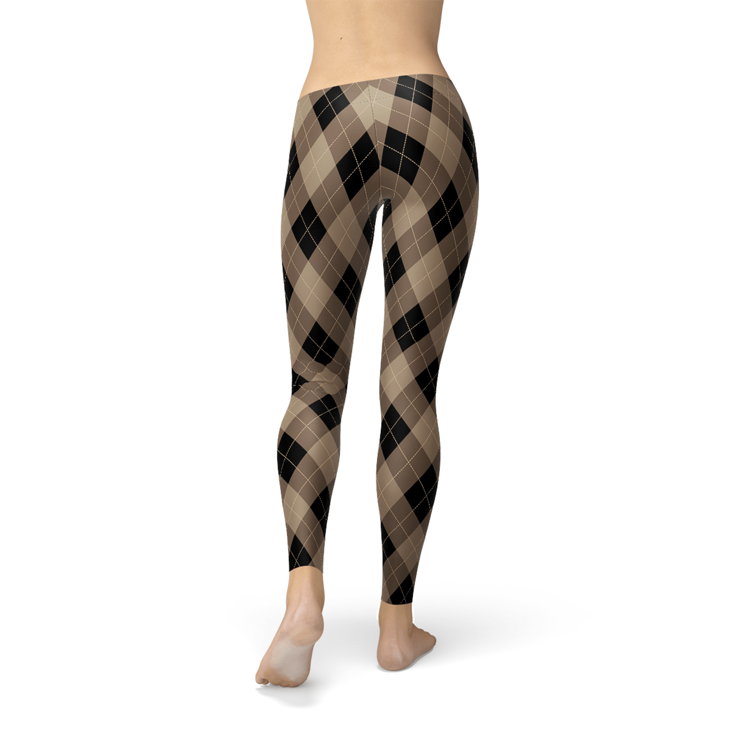 Womens Beige Brown Argyle Leggings - Wear and Wander
