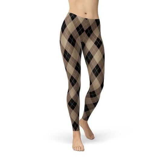 Womens Beige Brown Argyle Leggings - Wear and Wander