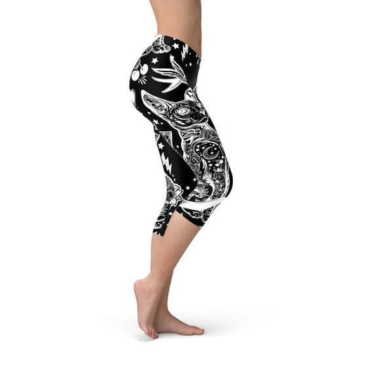 Womens Black Magic Cat Capri Leggings - Wear and Wander