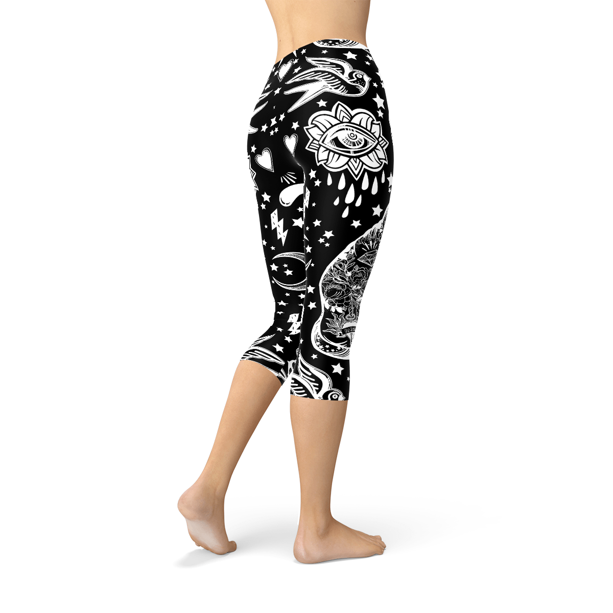Womens Black Magic Cat Capri Leggings - Wear and Wander