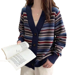 Womens Button Down Striped Cardigan - Wear and Wander