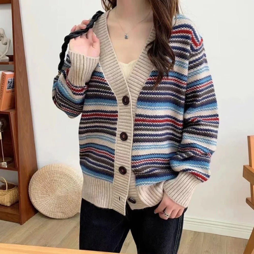 Womens Button Down Striped Cardigan - Wear and Wander