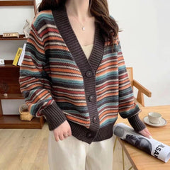 Womens Button Down Striped Cardigan - Wear and Wander